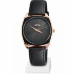 OSTIN Men’s Analog Quartz Watch | Black Dial with Rose Gold Case | Premium Leather Strap