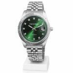 Carsidun Men’s Analog Quartz Watch with Green Dial | Stainless Steel Strap | Date Display