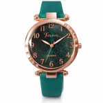 Emerald Green Dial Rose Gold Women’s Analog Watch with Crystal Bezel & Teal Strap | Stylish Ladies Wrist Watch
