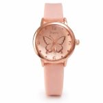 Butterfly Dial Rose Gold Women’s Analog Watch with Peach Strap | Stylish Ladies Wrist Watch